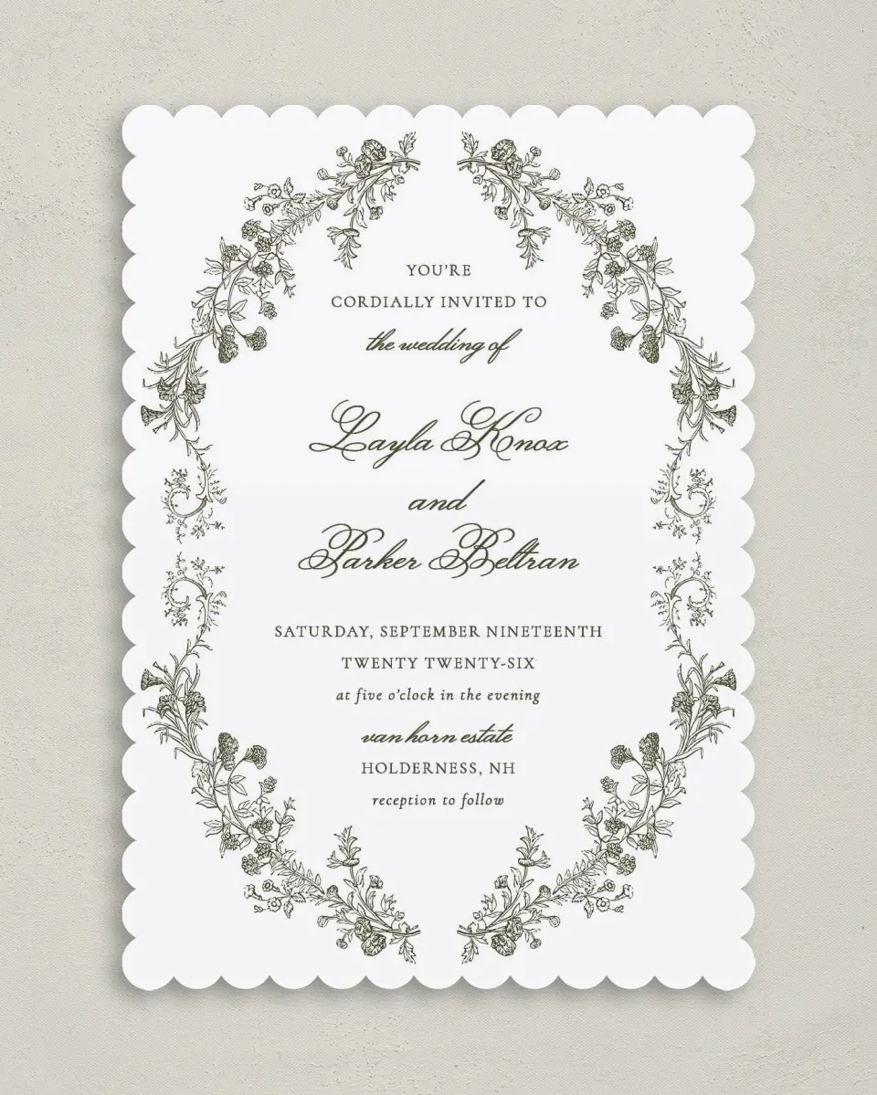 This is a 5" x 7" Classic Wedding Invitation called Holderness printed in full color on Premium Smooth paper