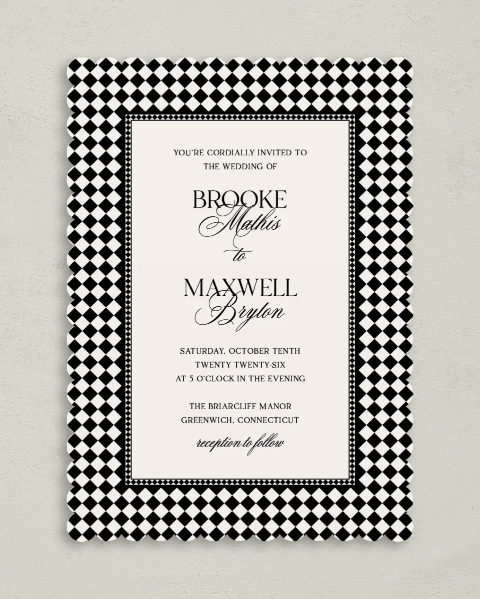 This is a 5" x 7" Classic Wedding Invitation called Greenwich printed in full color on Premium Smooth paper