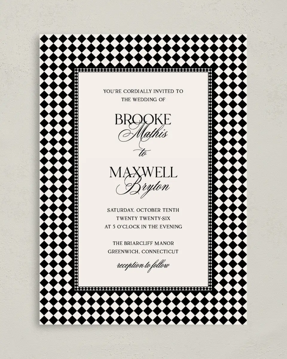 This is a 5" x 7" Classic Wedding Invitation called Greenwich printed in full color on Premium Smooth paper