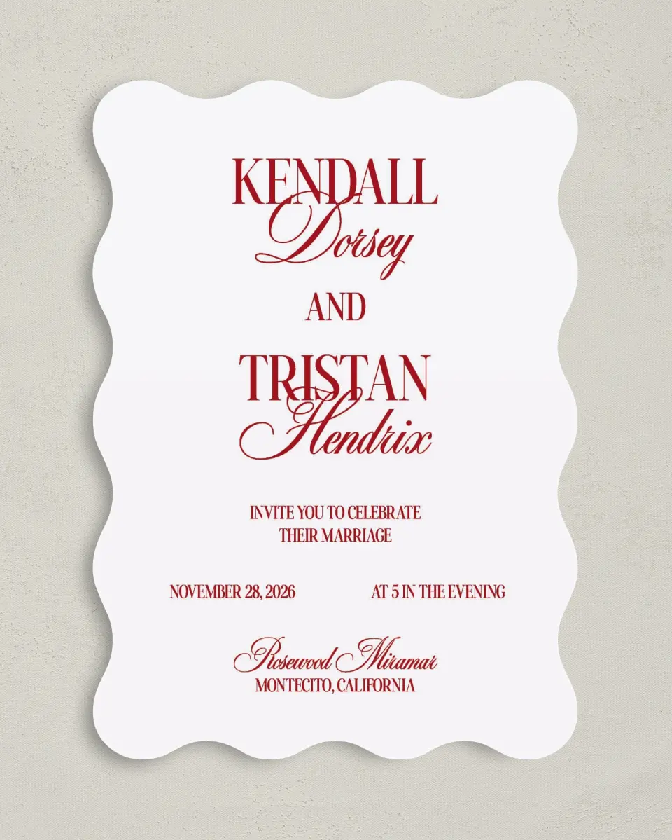 This is a 5" x 7" Wavy Wedding Invitation called Montecito printed in full color on Premium Smooth paper