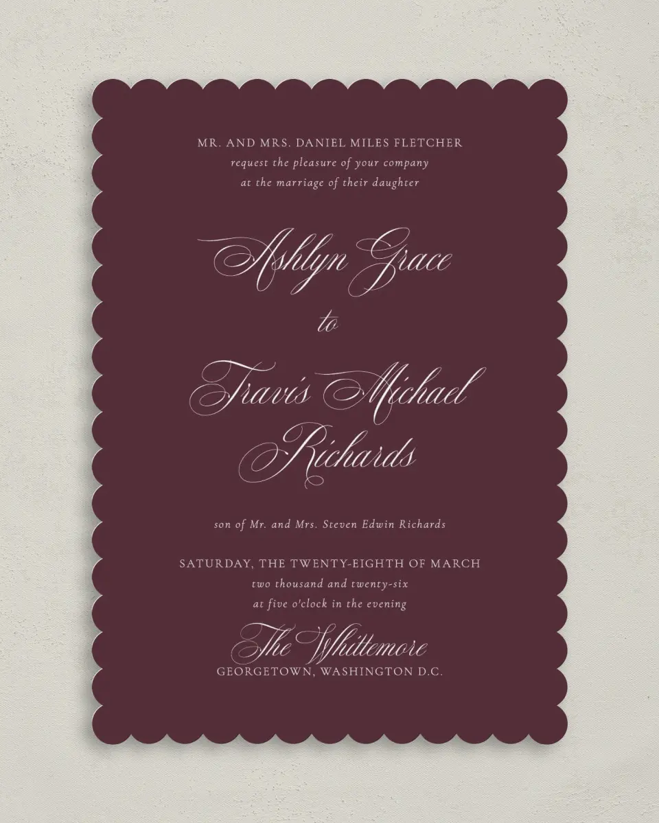This is a 5" x 7" Classic Wedding Invitation called Georgetown printed in full color on Premium Smooth paper