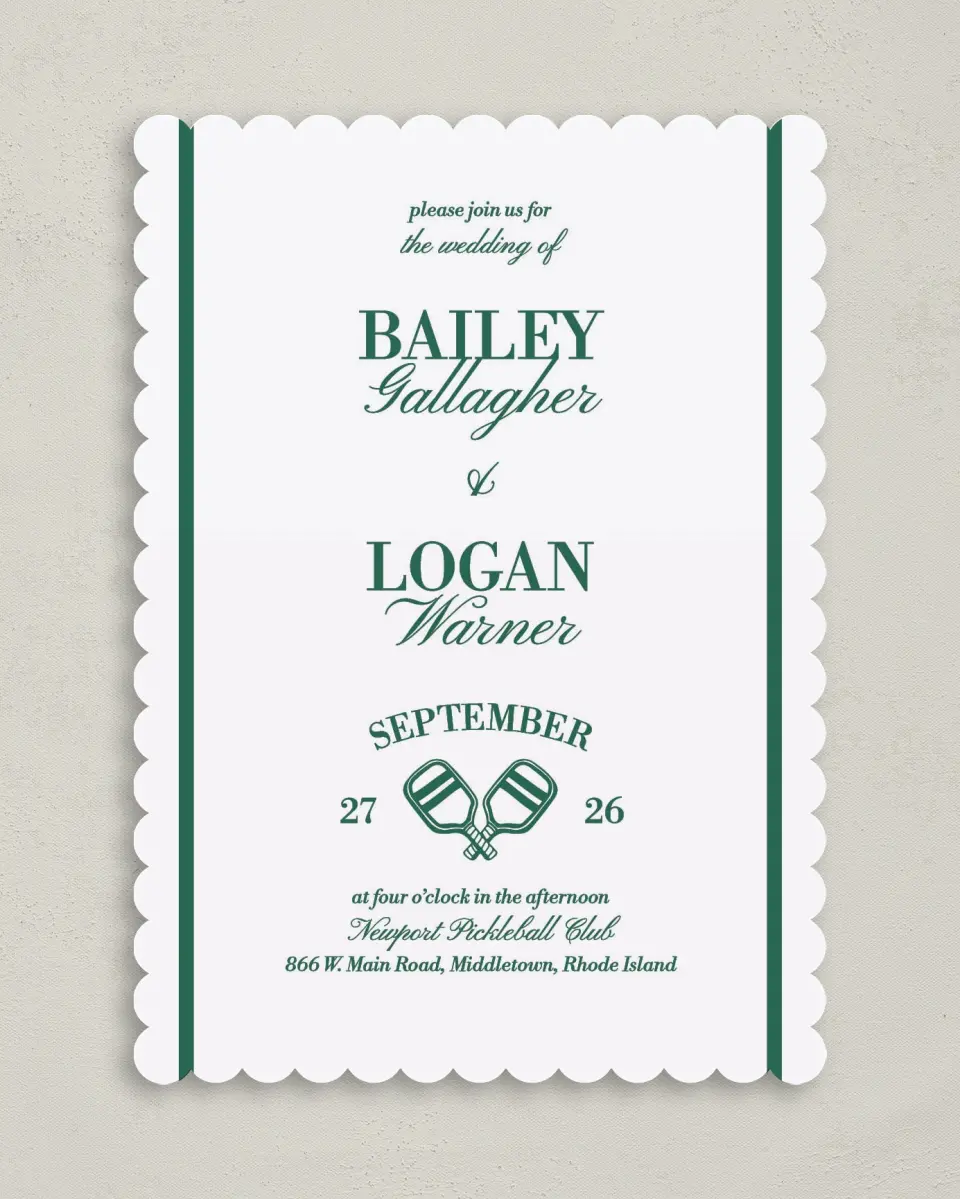 This is a 5" x 7" Classic Wedding Invitation called Serving Up Forever printed in full color on Premium Smooth paper