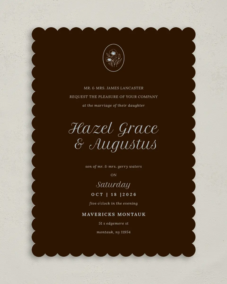 This is a 5" x 7" Classic Wedding Invitation called Montauk printed in full color on Premium Smooth paper