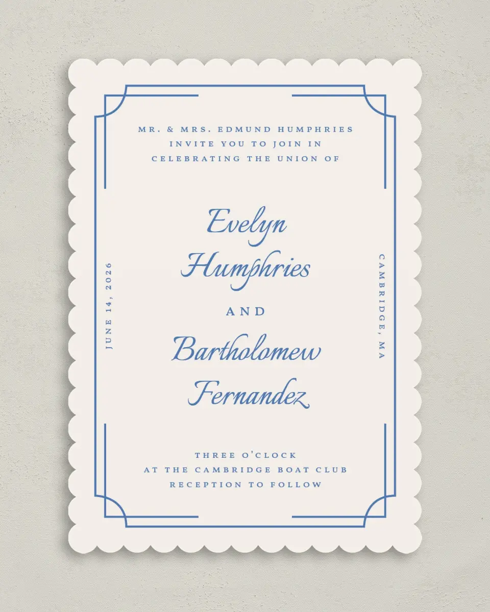 This is a 5" x 7" Classic Wedding Invitation called Cambridge printed in full color on Premium Smooth paper