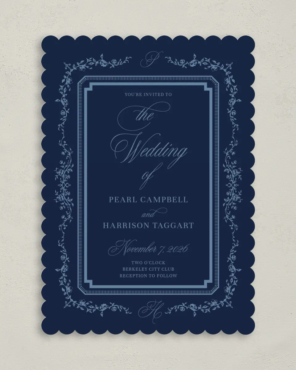 This is a 5" x 7" Classic Wedding Invitation called Berkeley printed in full color on Premium Smooth paper