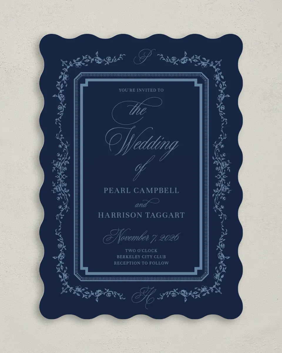 This is a 5" x 7" Wavy Wedding Invitation called Berkeley printed in full color on Premium Smooth paper