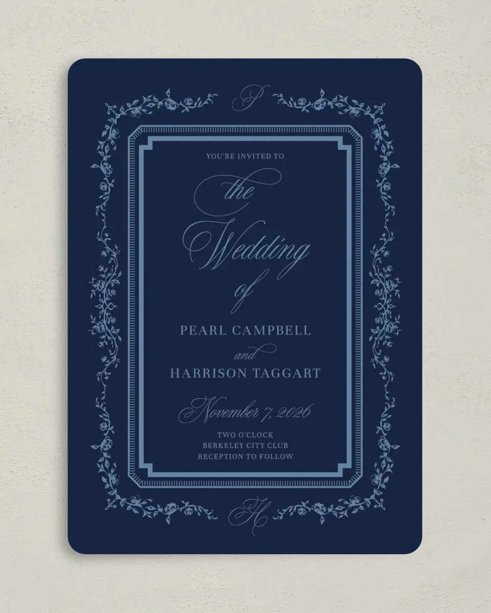 This is a 5" x 7" Rounded Wedding Invitation called Berkeley printed in full color on Premium Smooth paper