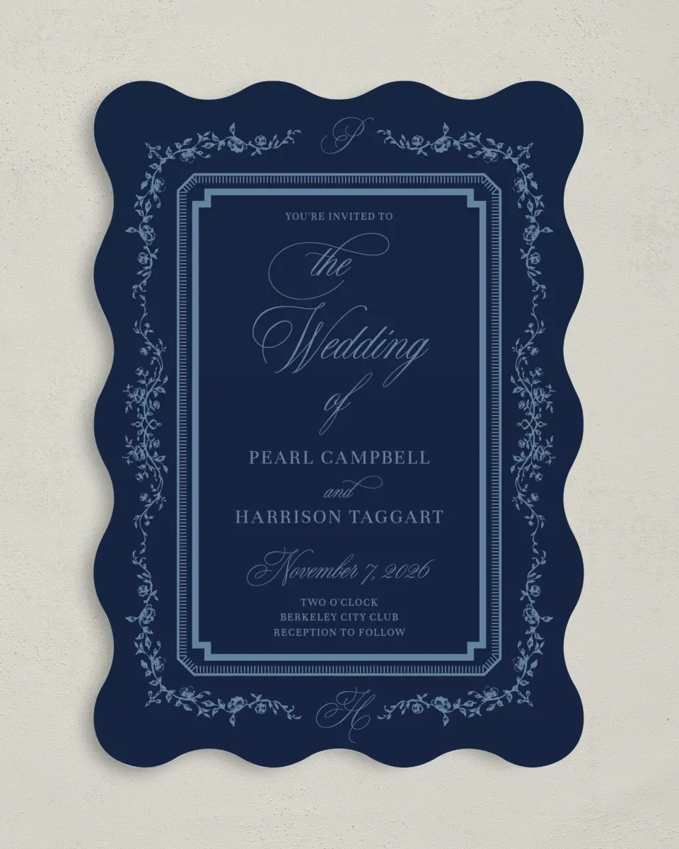This is a 5" x 7" Wavy Wedding Invitation called Berkeley printed in full color on Premium Smooth paper
