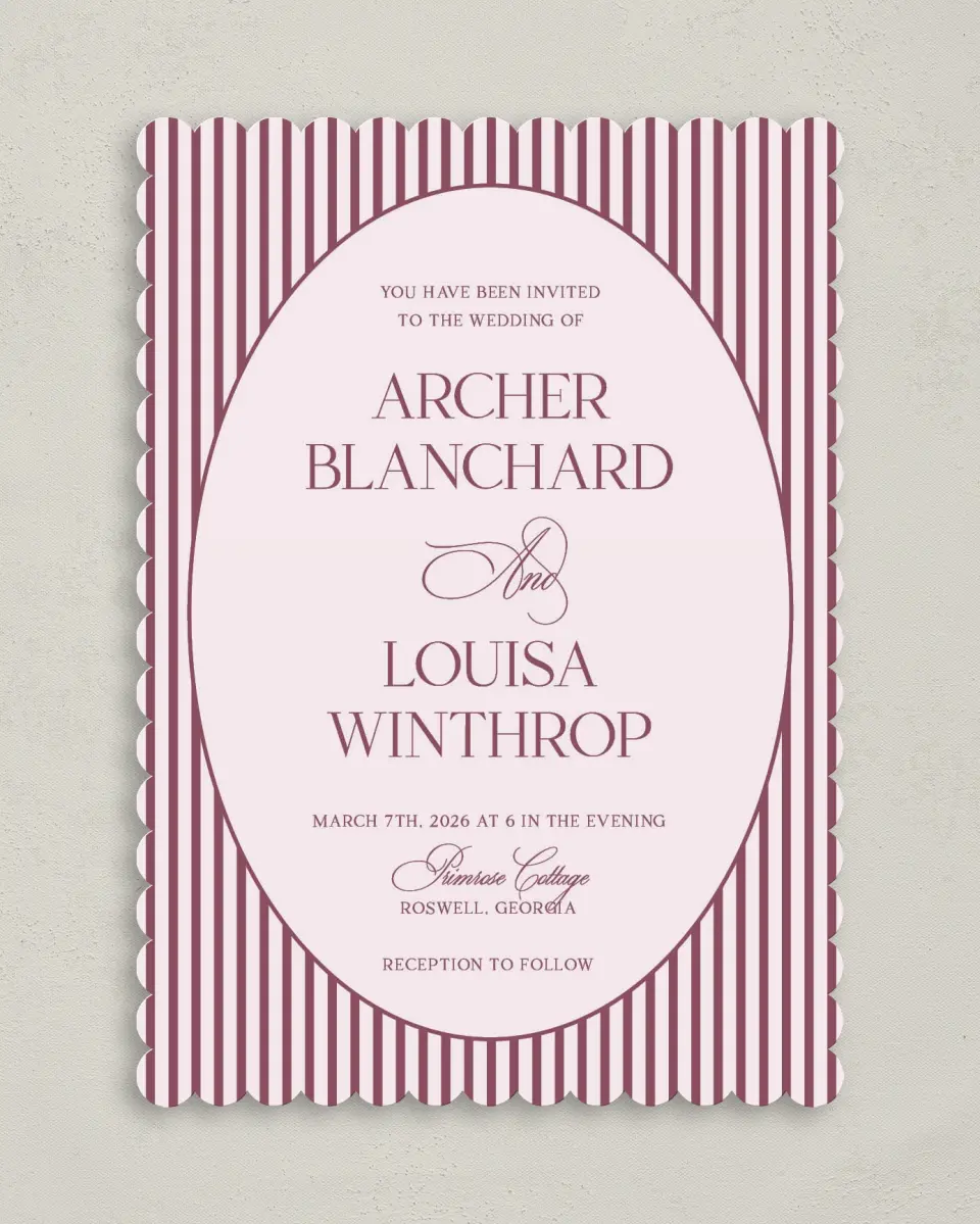 This is a 5" x 7" Classic Wedding Invitation called Roswell printed in full color on Premium Smooth paper
