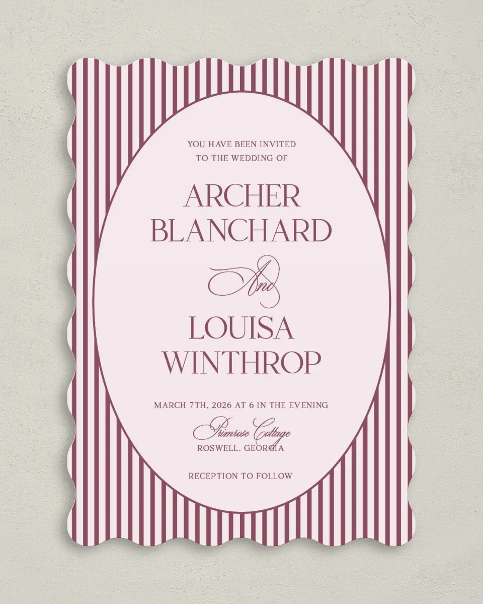 This is a 5" x 7" Wavy Wedding Invitation called Roswell printed in full color on Premium Smooth paper