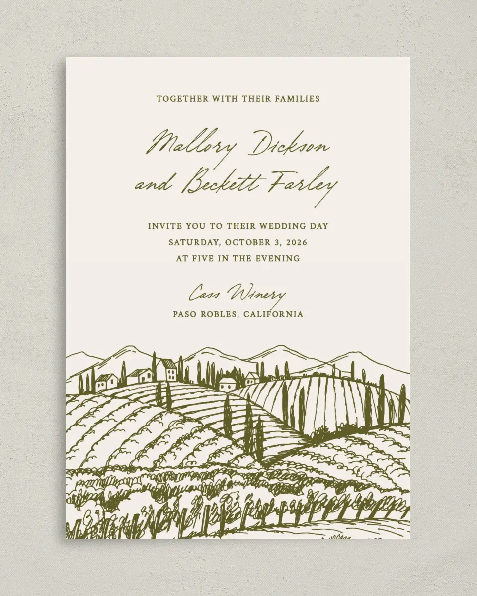 This is a 5" x 7" Classic Wedding Invitation called Ivyhill printed in full color on Premium Smooth paper