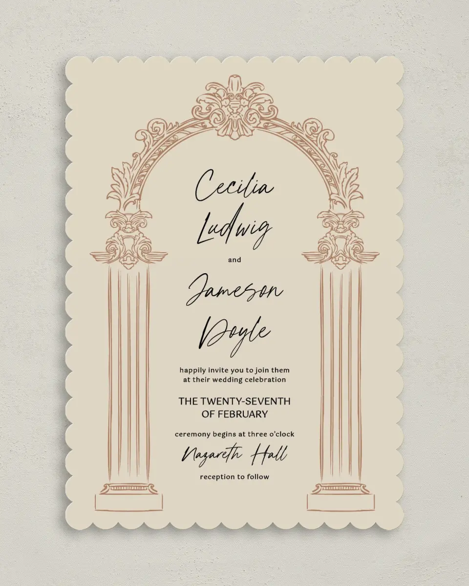 This is a 5" x 7" Classic Wedding Invitation called Nazareth & Stone printed in full color on Premium Smooth paper