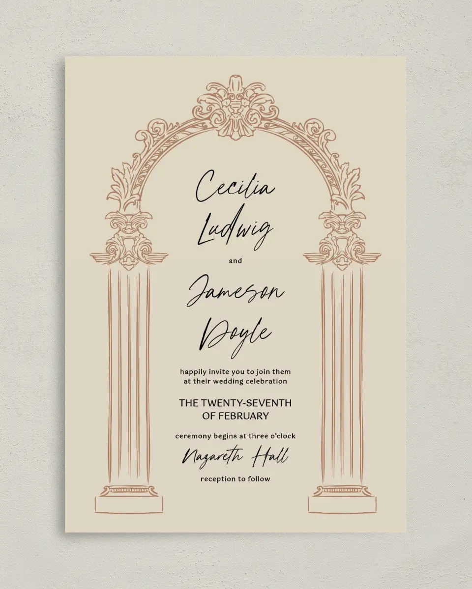 This is a 5" x 7" Classic Wedding Invitation called Nazareth & Stone printed in full color on Premium Smooth paper