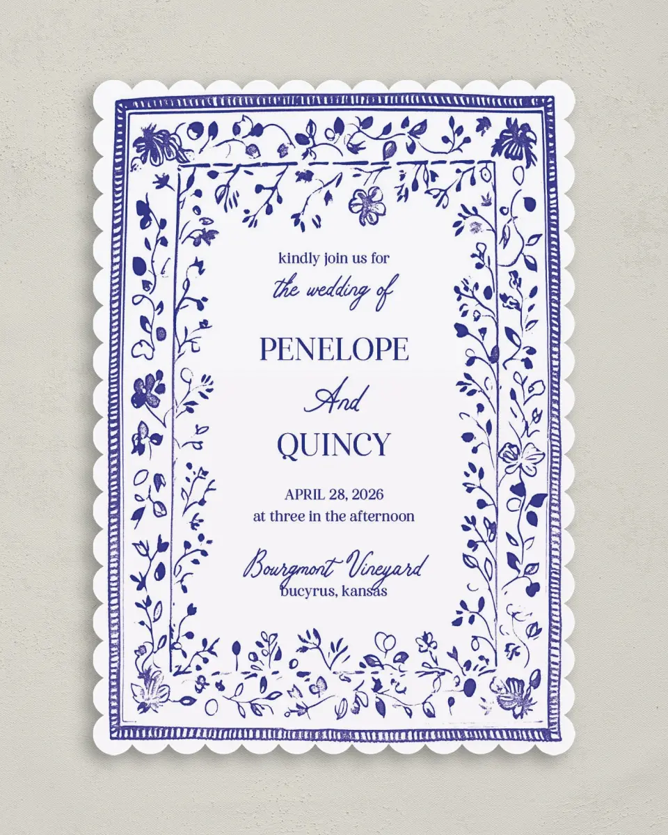 This is a 5" x 7" Classic Wedding Invitation called Storybook Garden printed in full color on Premium Smooth paper