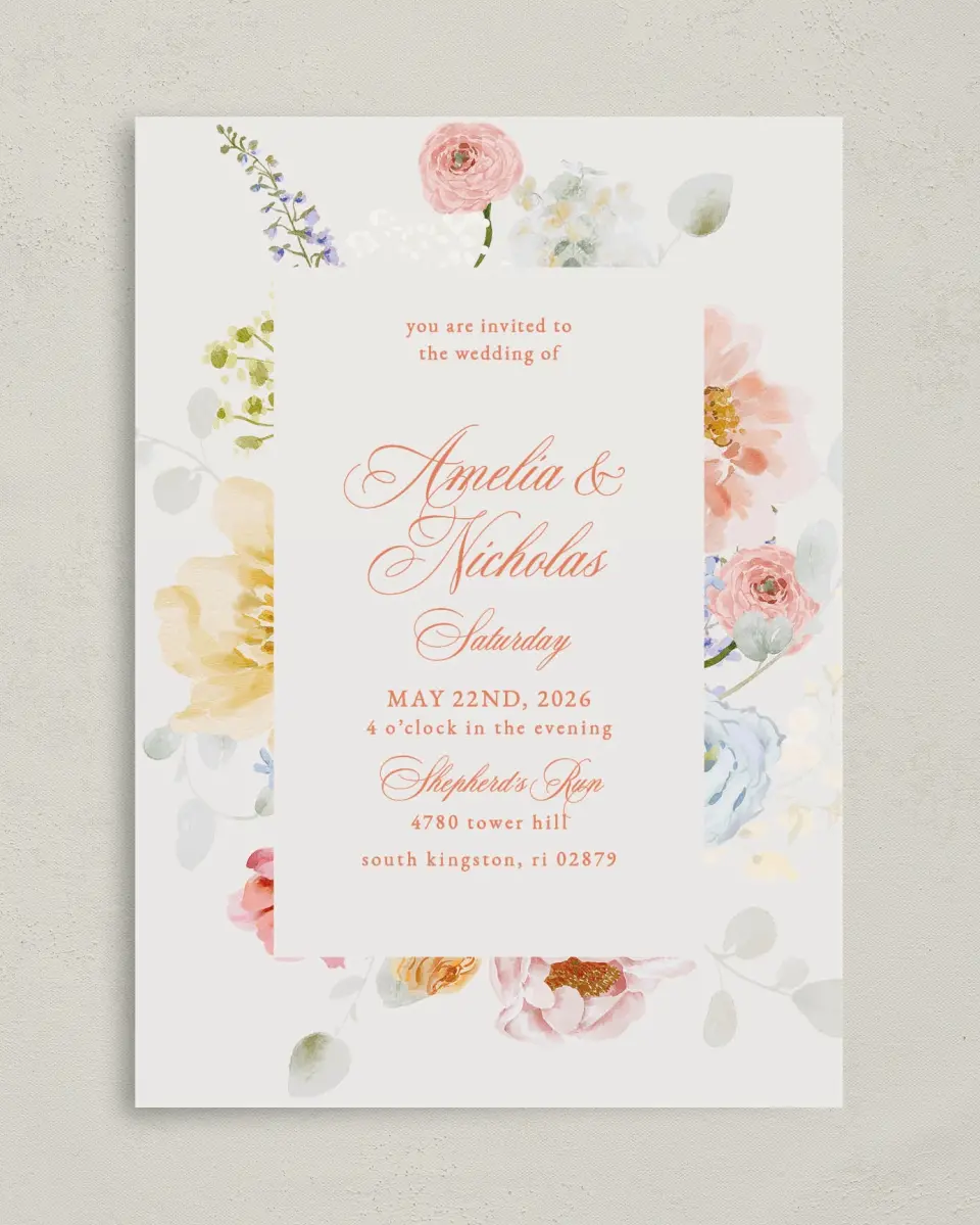 This is a 5" x 7" Classic Wedding Invitation called Forever Favorite printed in full color on Premium Smooth paper
