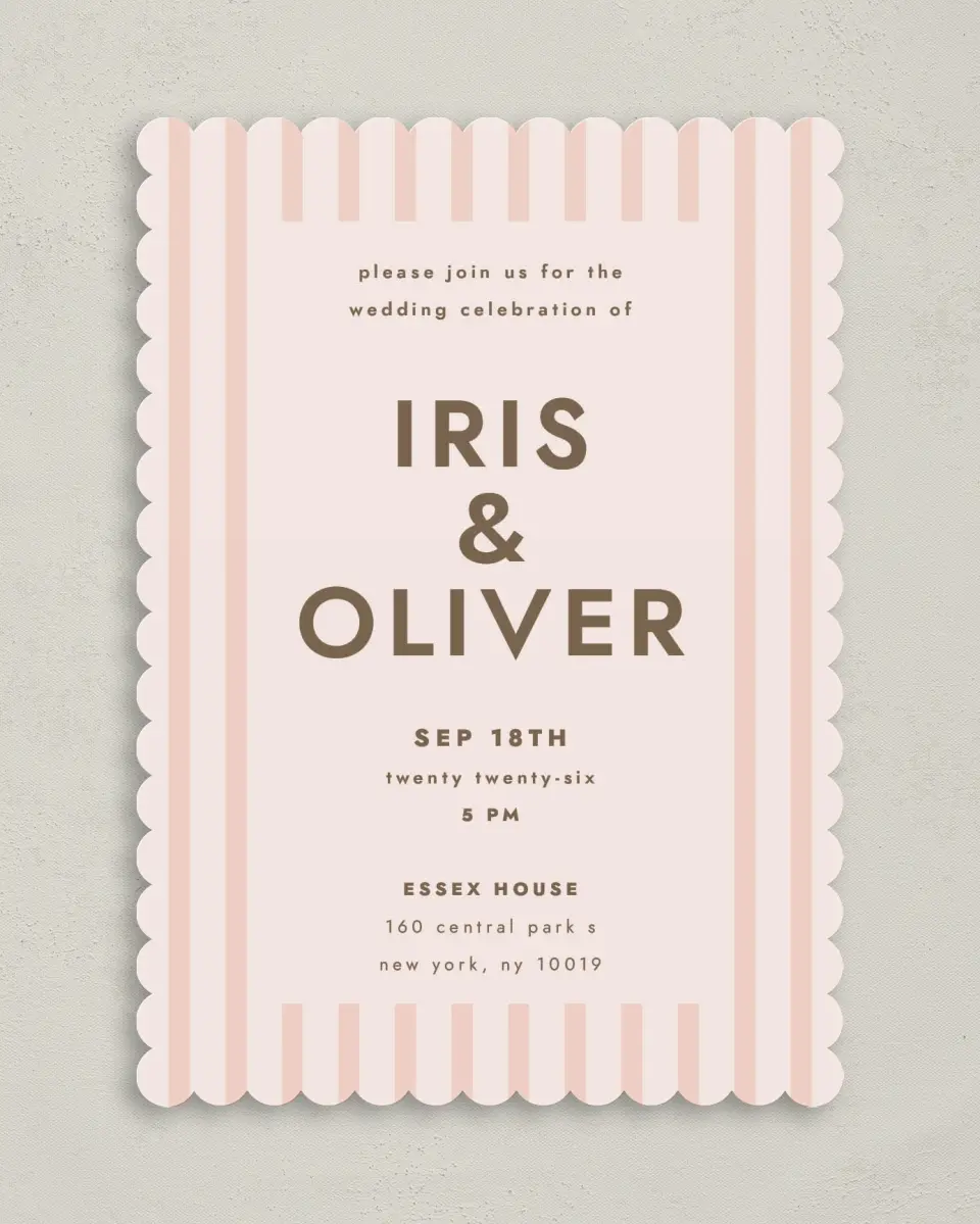 This is a 5" x 7" Classic Wedding Invitation called Serendipity & Stripes printed in full color on Premium Smooth paper