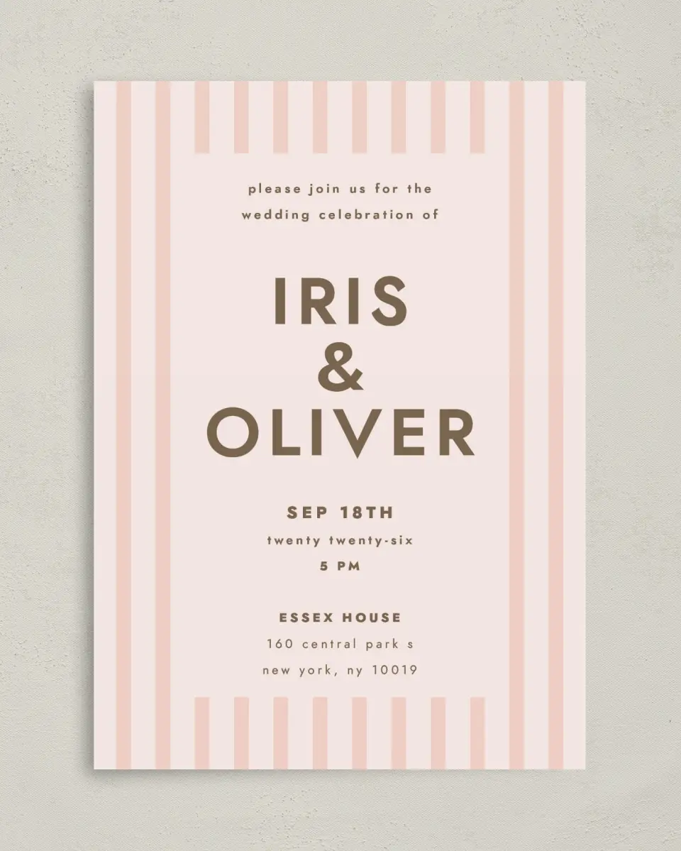This is a 5" x 7" Classic Wedding Invitation called Serendipity & Stripes printed in full color on Premium Smooth paper