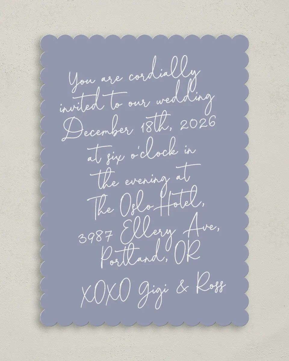This is a 5" x 7" Classic Wedding Invitation called Yours Truly printed in full color on Premium Smooth paper