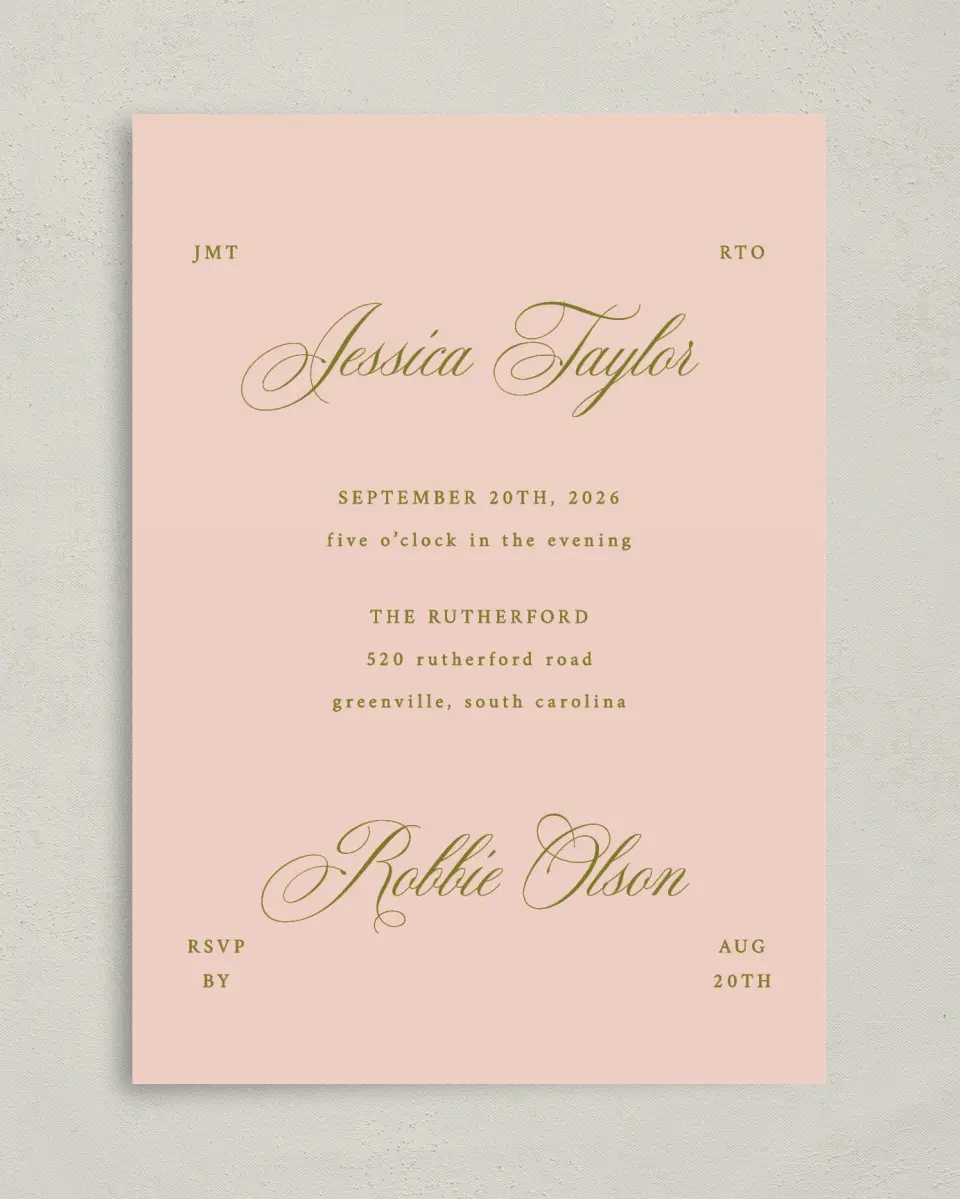 This is a 5" x 7" Classic Wedding Invitation called Love Off Script printed in full color on Premium Smooth paper