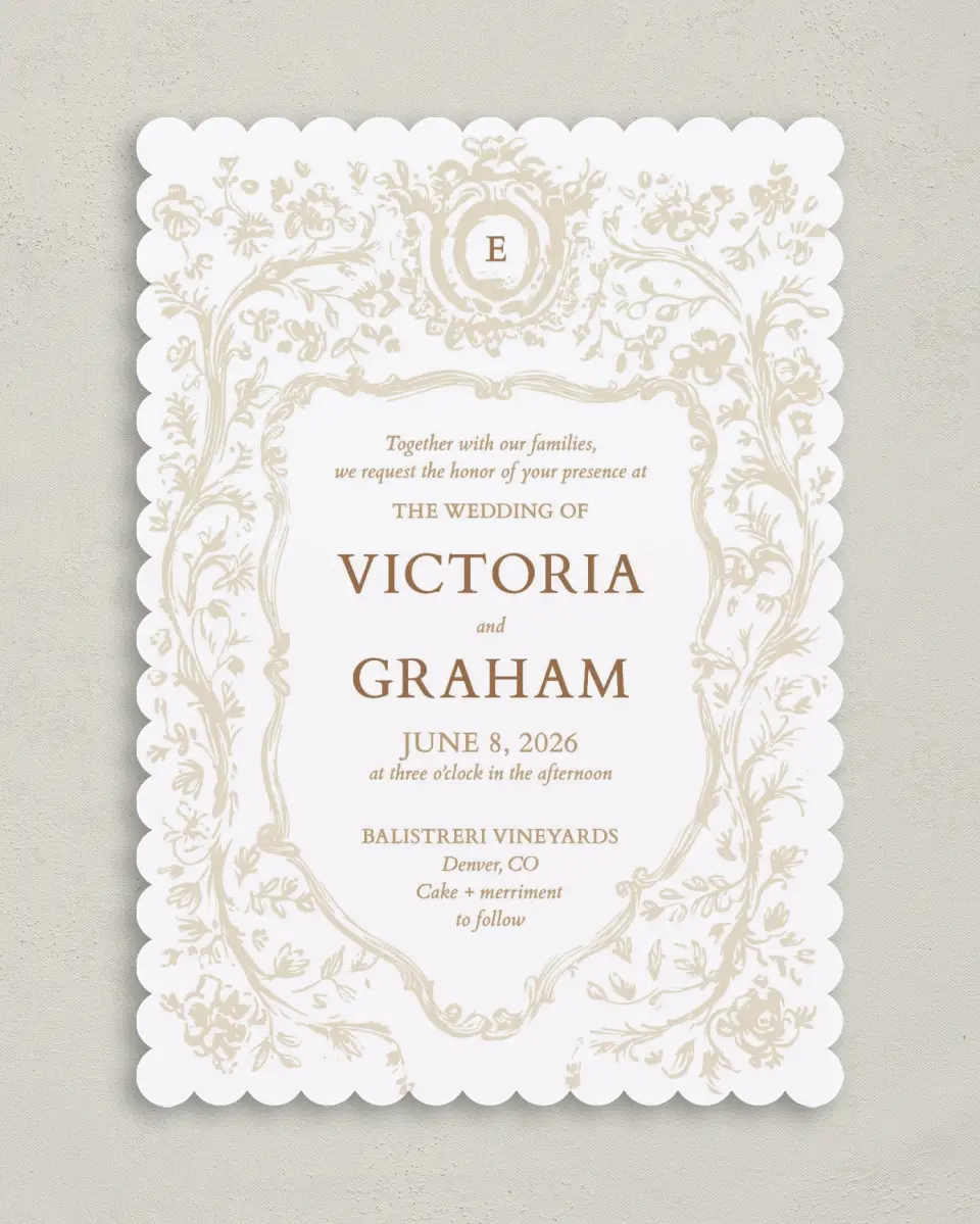 This is a 5" x 7" Classic Wedding Invitation called Soft Branchlets printed in full color on Premium Smooth paper