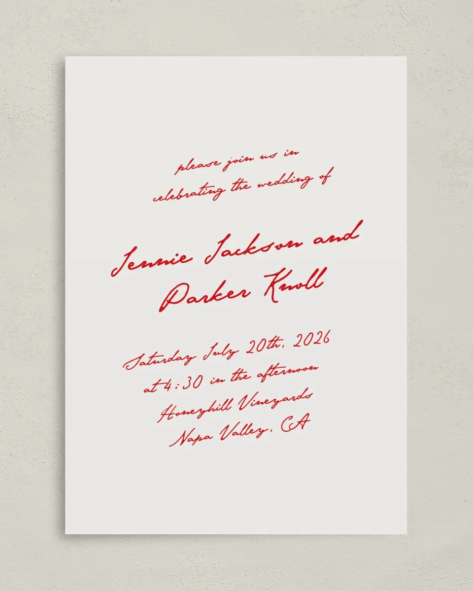 This is a 5" x 7" Classic Wedding Invitation called With All Our Love printed in full color on Premium Smooth paper
