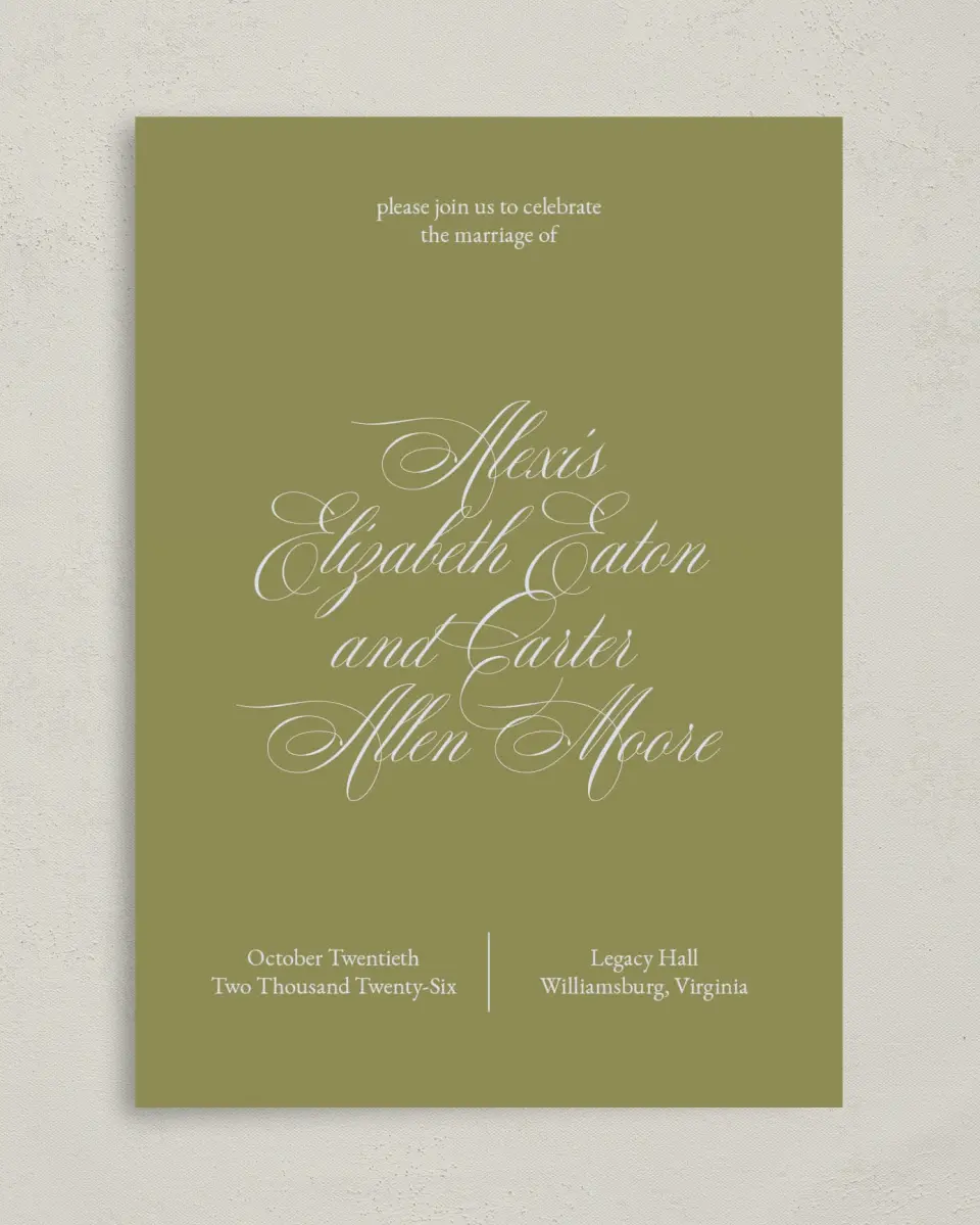This is a 5" x 7" Classic Wedding Invitation called Signature Vows printed in full color on Premium Smooth paper
