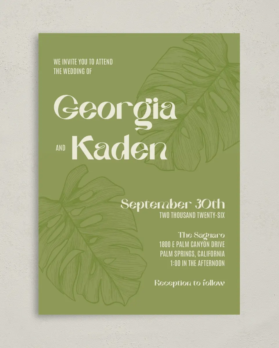 This is a 5" x 7" Classic Wedding Invitation called Zephyr printed in full color on Premium Smooth paper