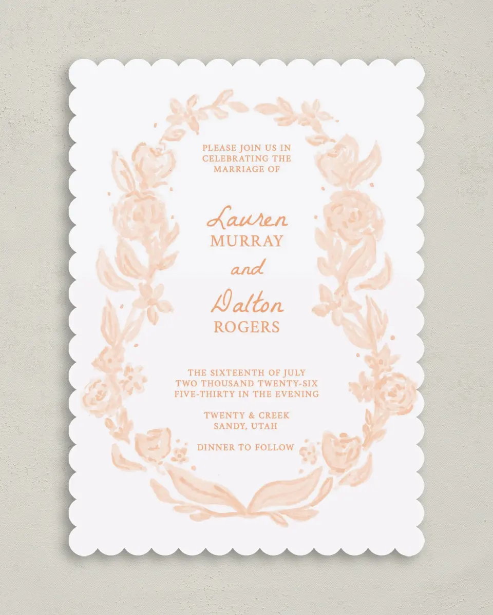 This is a 5" x 7" Classic Wedding Invitation called Ever After Blooms printed in full color on Premium Smooth paper