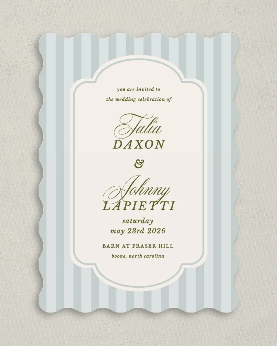 This is a 5" x 7" Wavy Wedding Invitation called Love You Forever printed in full color on Premium Smooth paper