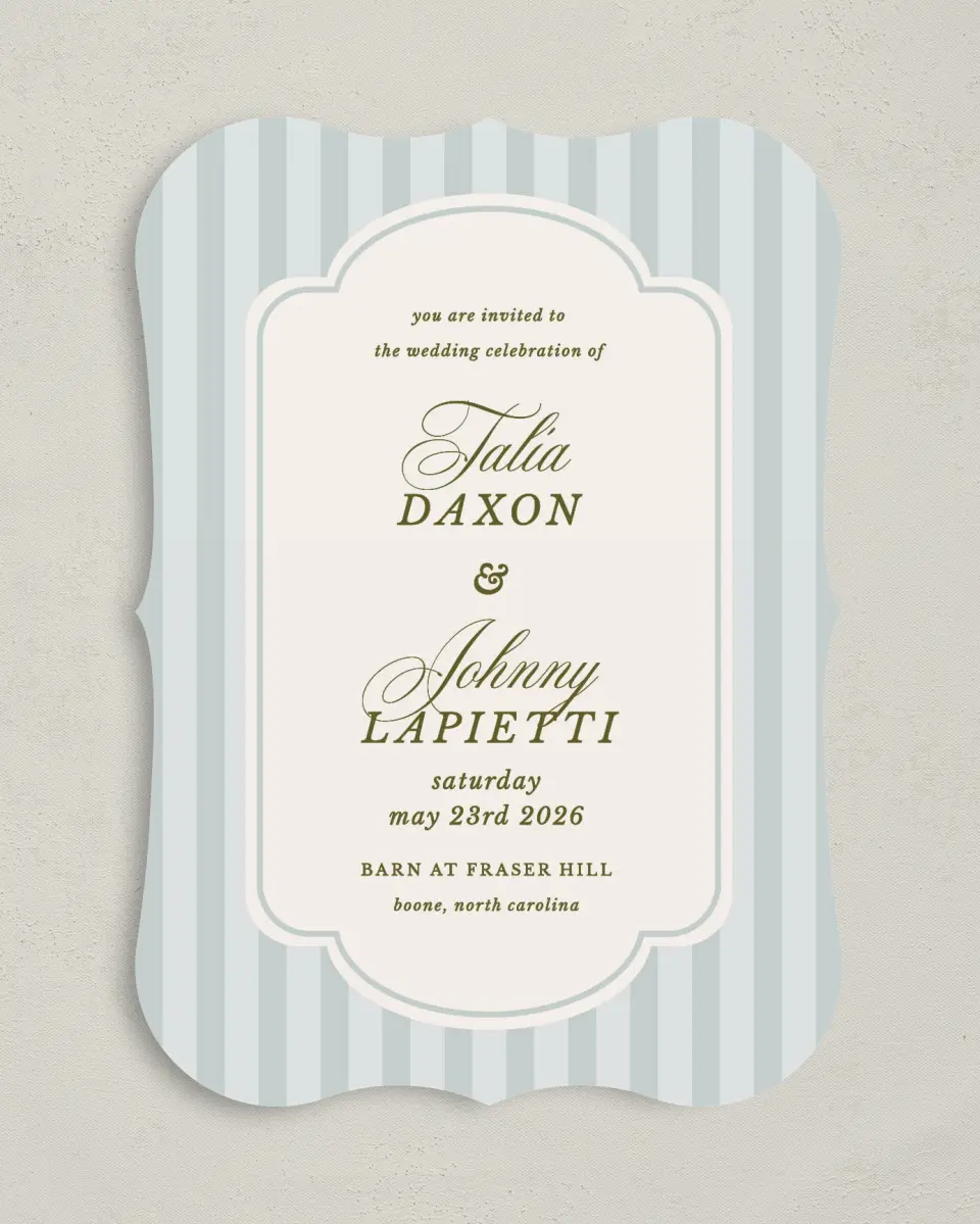 This is a 5" x 7" Bracket Wedding Invitation called Love You Forever printed in full color on Premium Smooth paper