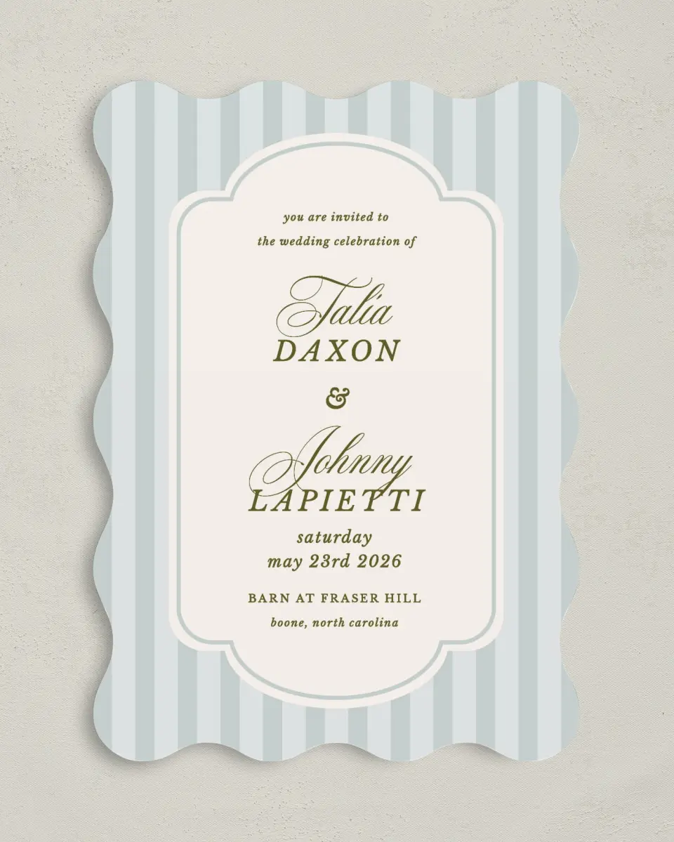 This is a 5" x 7" Wavy Wedding Invitation called Love You Forever printed in full color on Premium Smooth paper