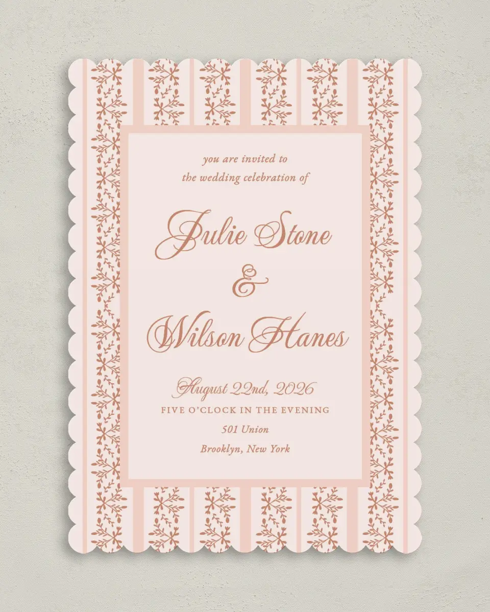 This is a 5" x 7" Classic Wedding Invitation called Patterned Love printed in full color on Premium Smooth paper