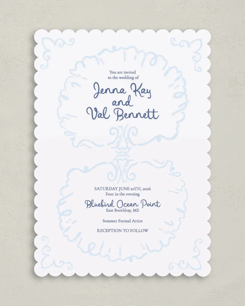 This is a 5" x 7" Classic Wedding Invitation called Love by the Sea printed in full color on Premium Smooth paper