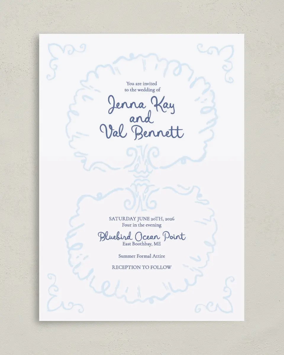 This is a 5" x 7" Classic Wedding Invitation called Love by the Sea printed in full color on Premium Smooth paper