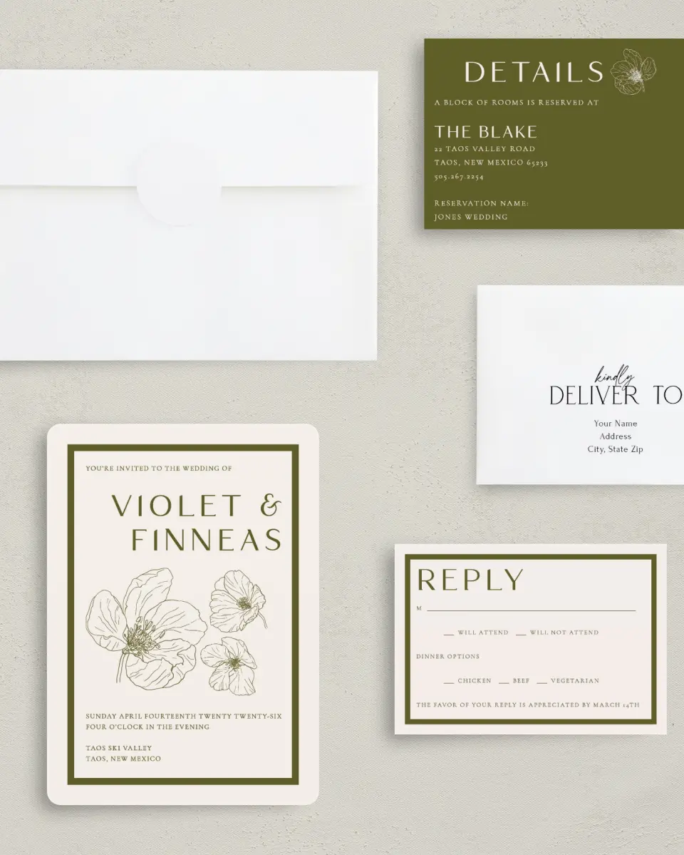 This is a 5" x 7" Rounded Wedding Invitation called Delicate Love printed in full color with Gold foil on Premium Smooth paper