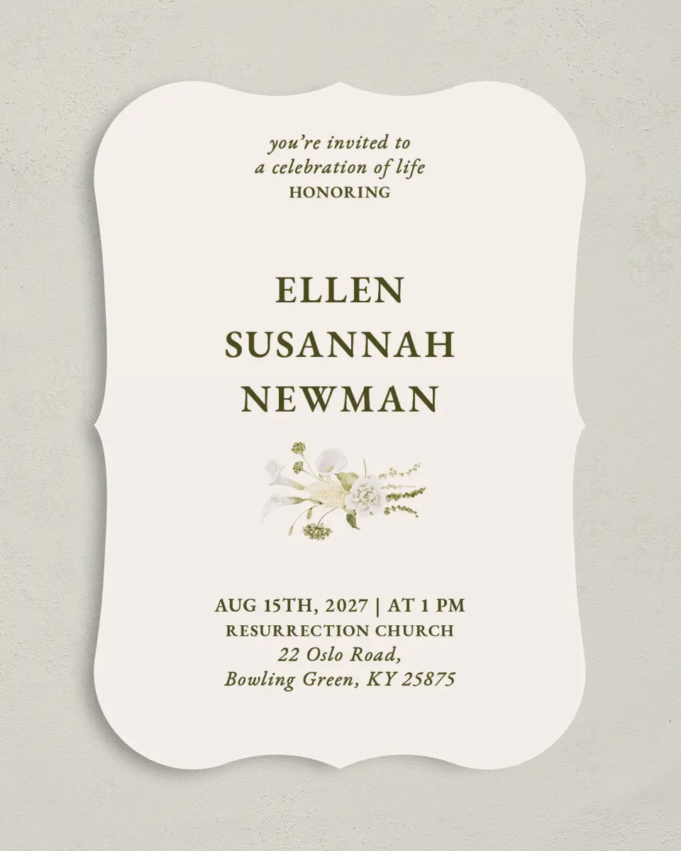 This is a 5" x 7" Celebration of Life Invitation called Lovely Lilies printed in full color on Premium Smooth paper