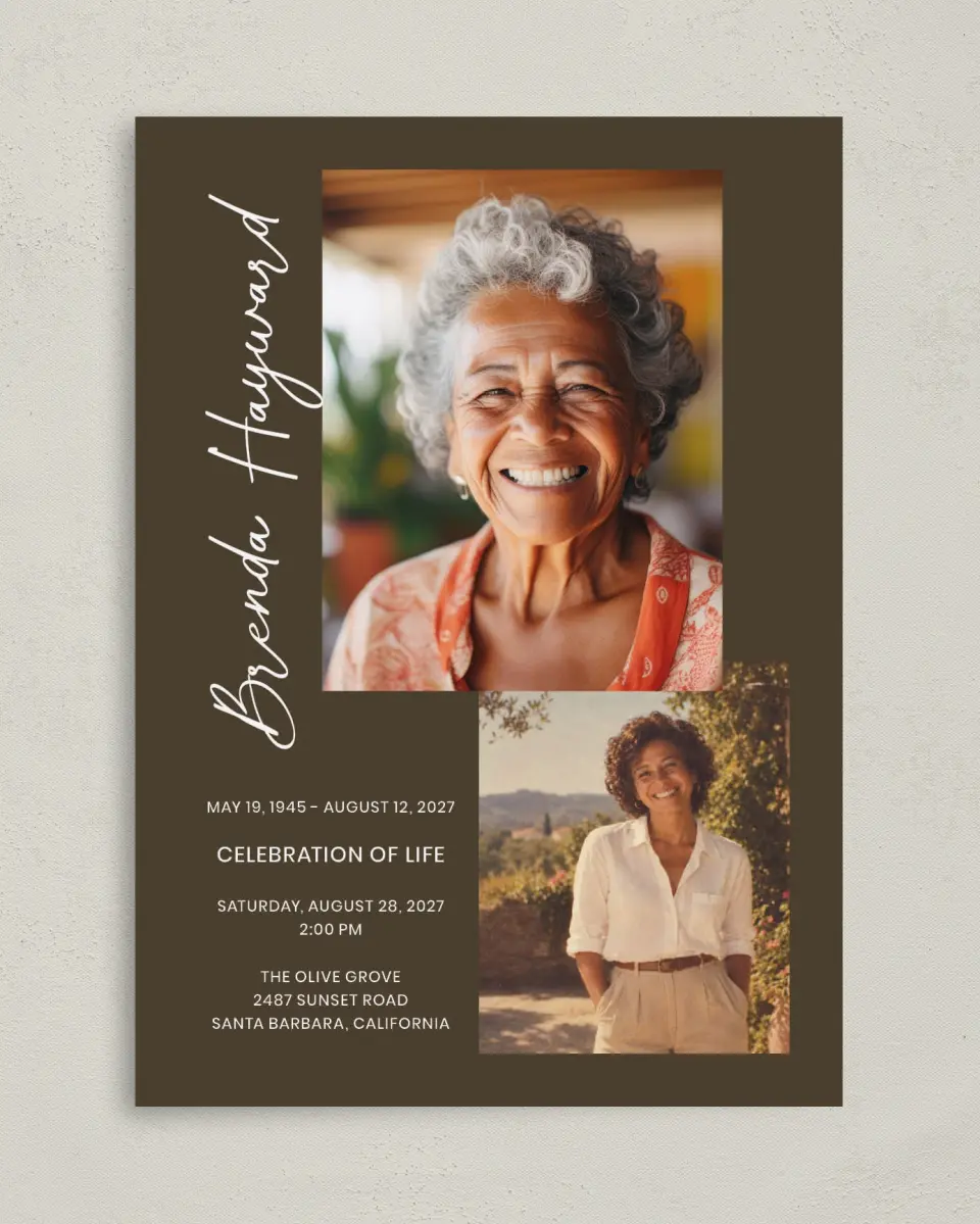 This is a 5" x 7" Celebration of Life Invitation called In Our Hearts printed in full color on Premium Smooth paper