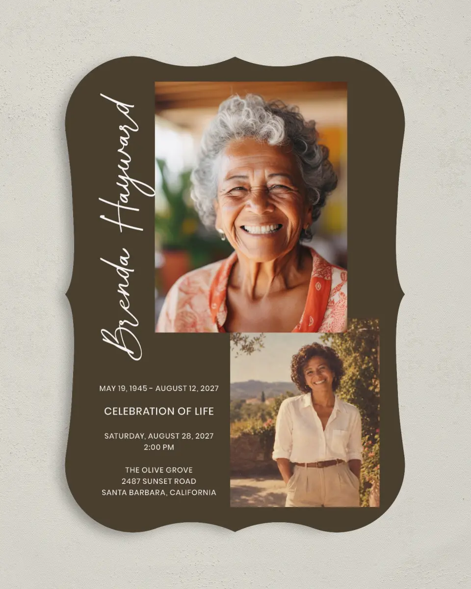 This is a 5" x 7" Celebration of Life Invitation called In Our Hearts printed in full color on Premium Smooth paper