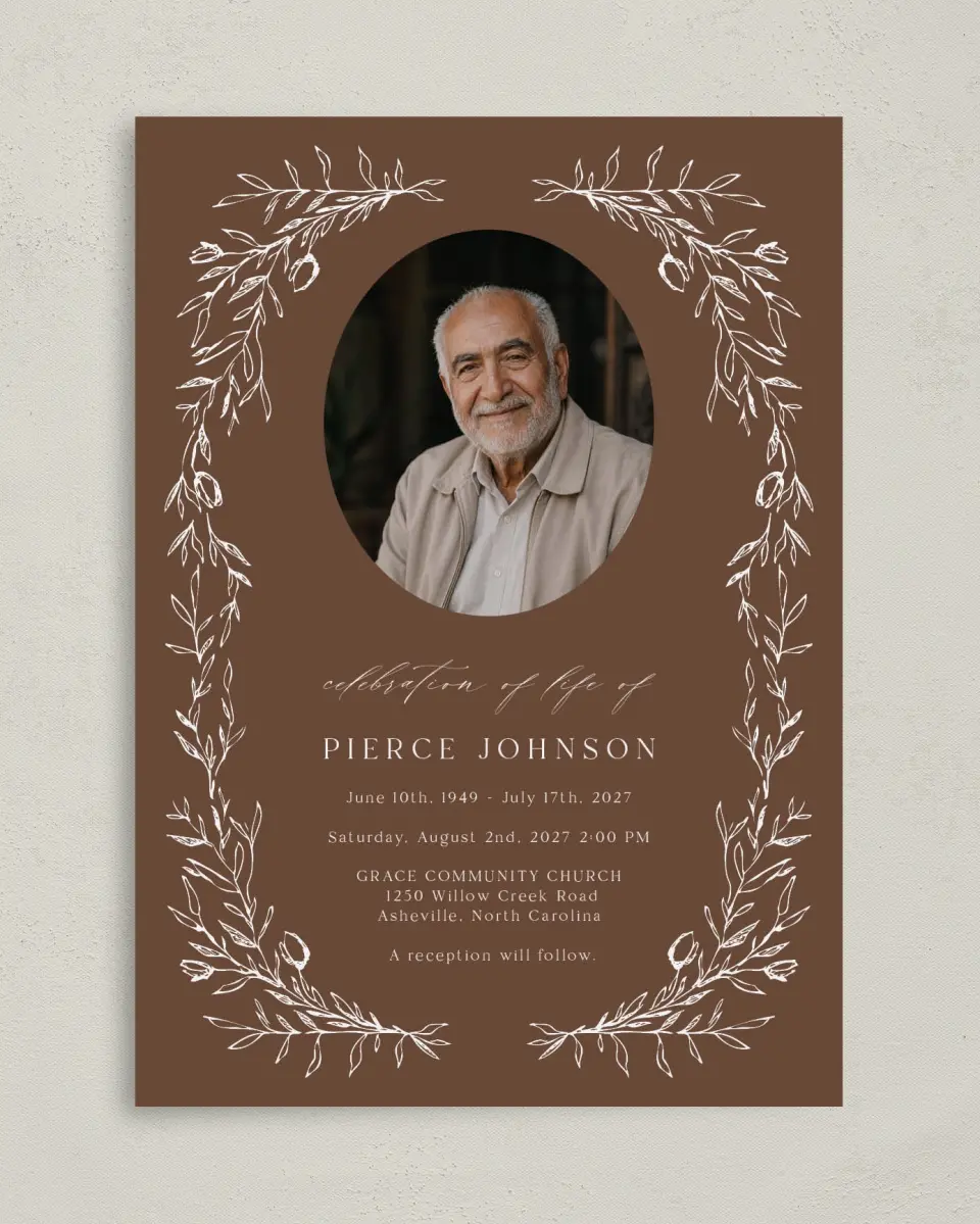 This is a 5" x 7" Celebration of Life Invitation called With Loving Memory printed in full color on Premium Smooth paper