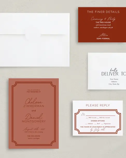 This is a 5" x 7" Classic Wedding Invitation called The Chelsea printed in full color on Premium Smooth paper