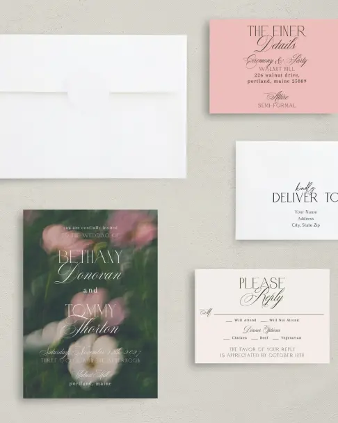 This is a 5" x 7" Classic Wedding Invitation called The Bethany printed in full color on Premium Smooth paper
