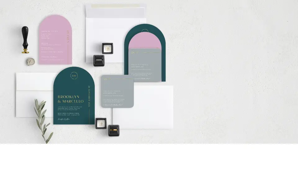 Stacked Wedding Invitations with coordinating items
