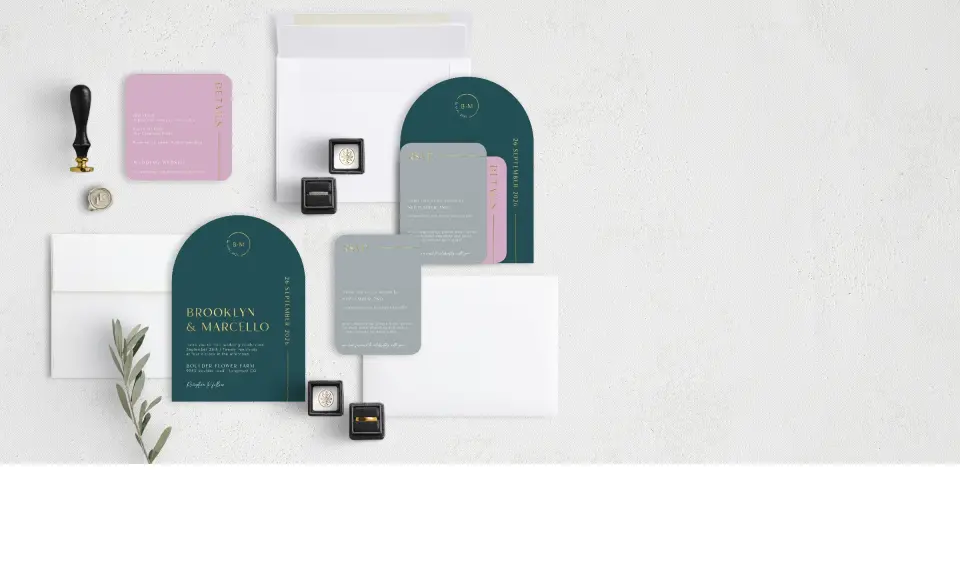 Stacked Wedding Invitations with coordinating items