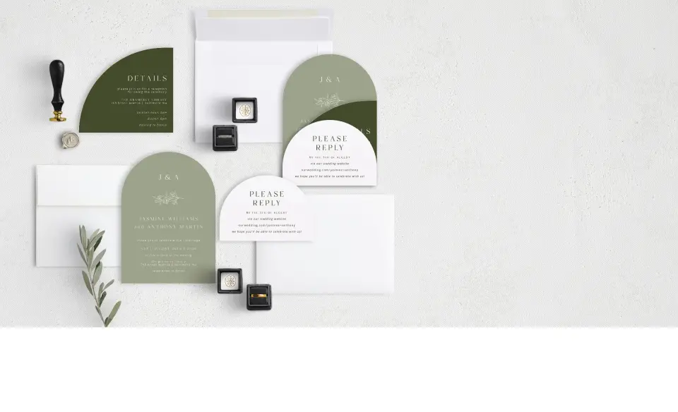 Stacked Wedding Invitations with coordinating items