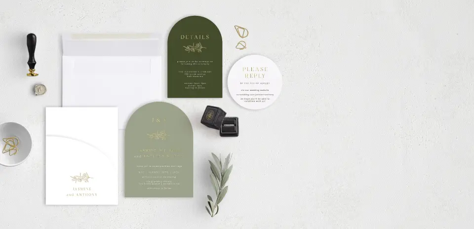 Stacked Wedding Invitations with pocket and coordinating items