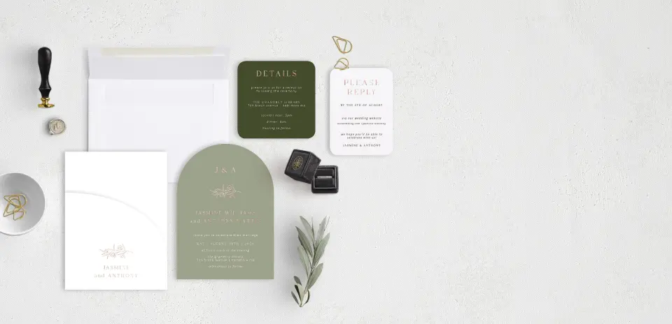 Stacked Wedding Invitations with pocket and coordinating items