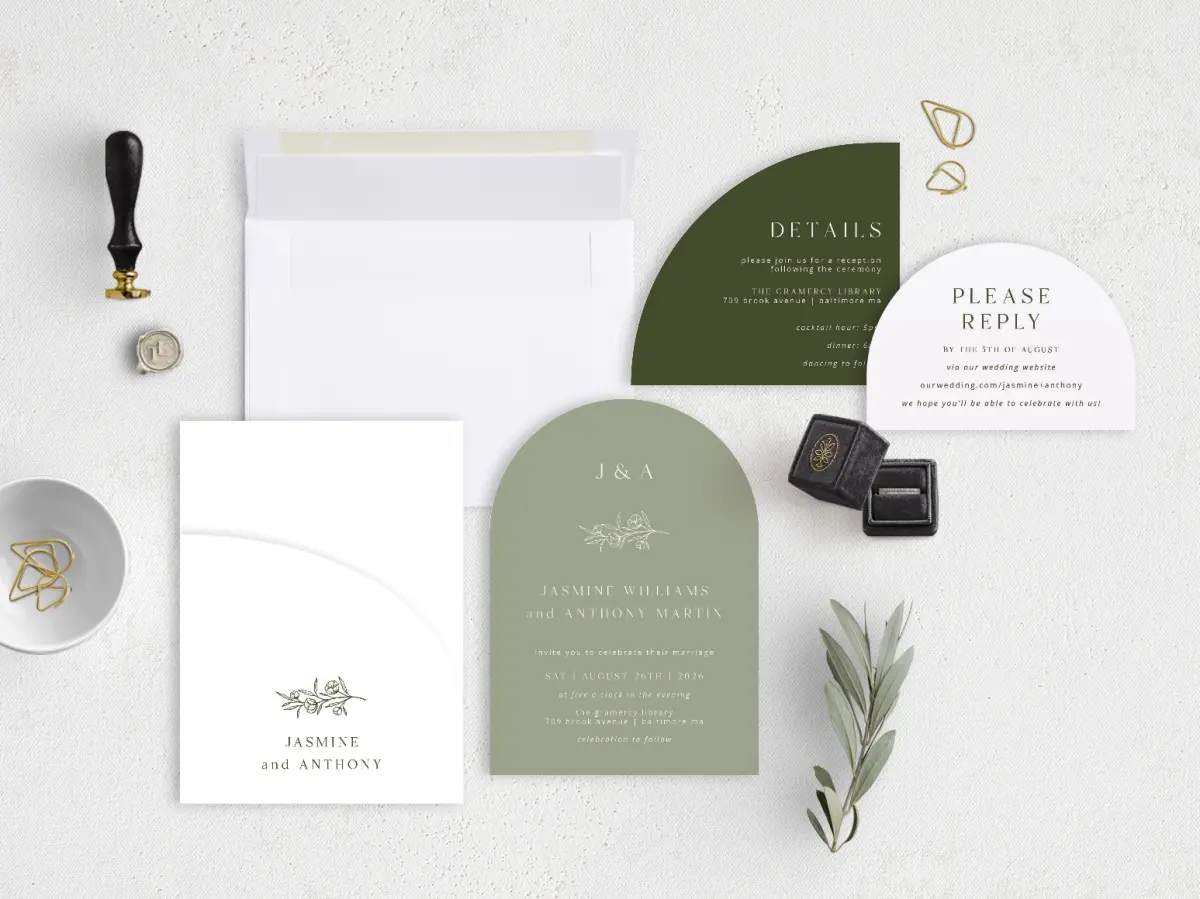 Stacked Wedding Invitations with pocket and coordinating items