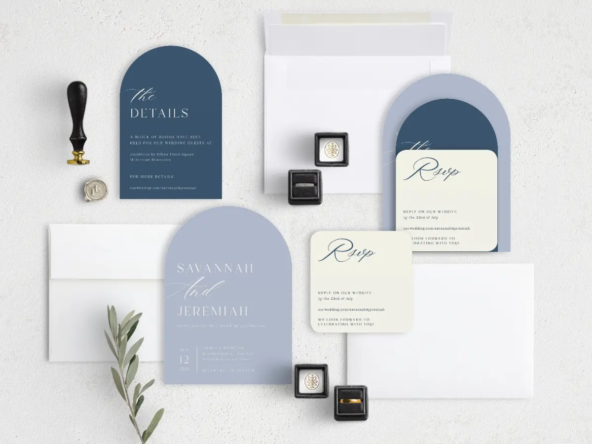 Stacked Wedding Invitations with coordinating items