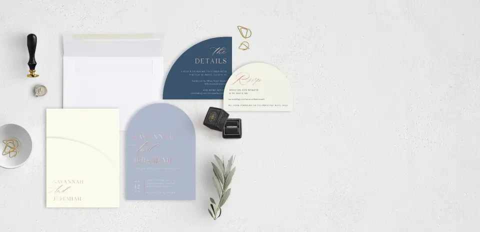 Stacked Wedding Invitations with pocket and coordinating items