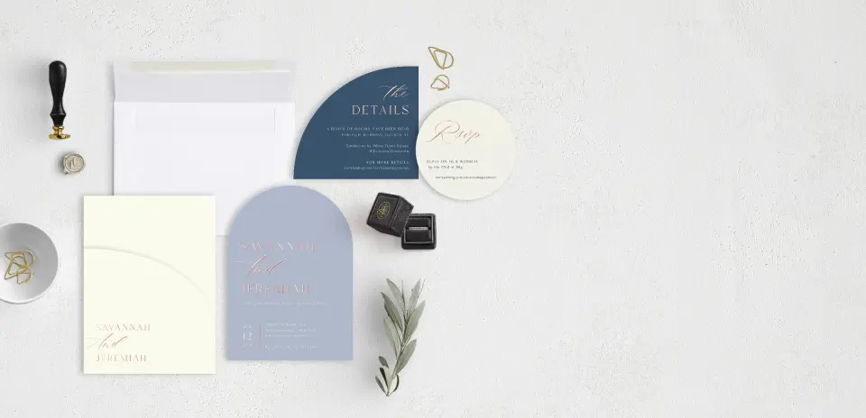 Stacked Wedding Invitations with pocket and coordinating items